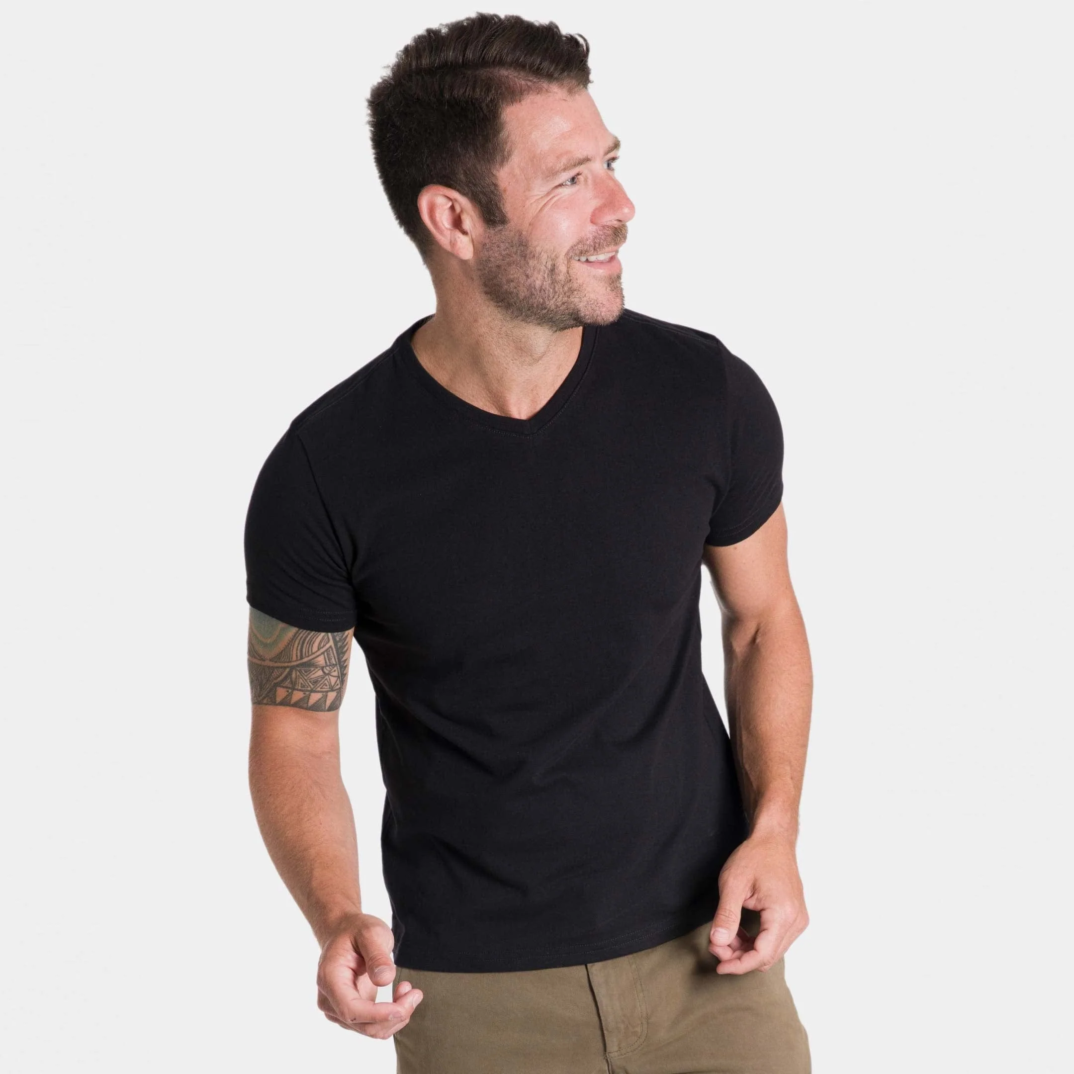 Black Pima Cotton V Neck Tee - Image 6