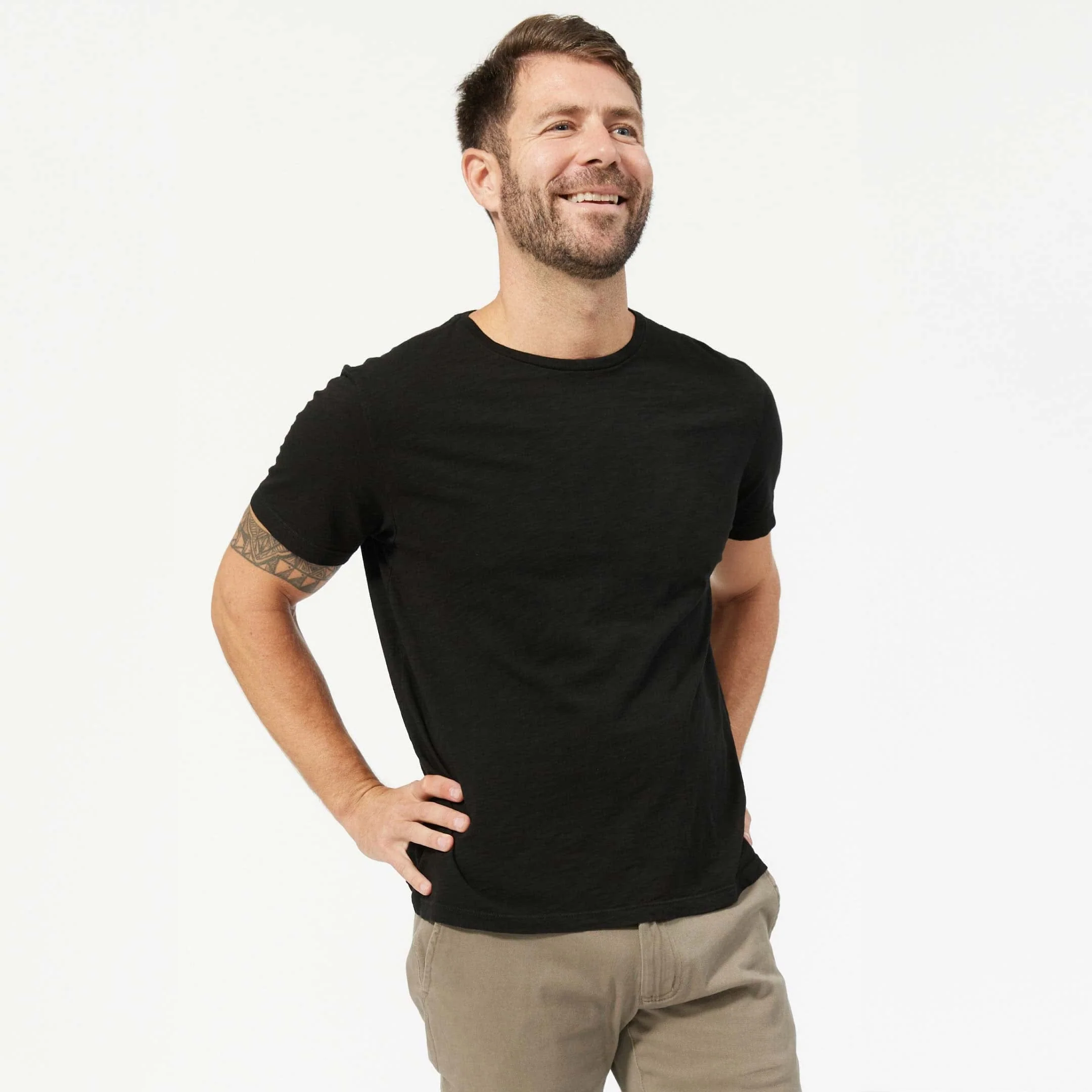 Black Textured Crew Neck Tee