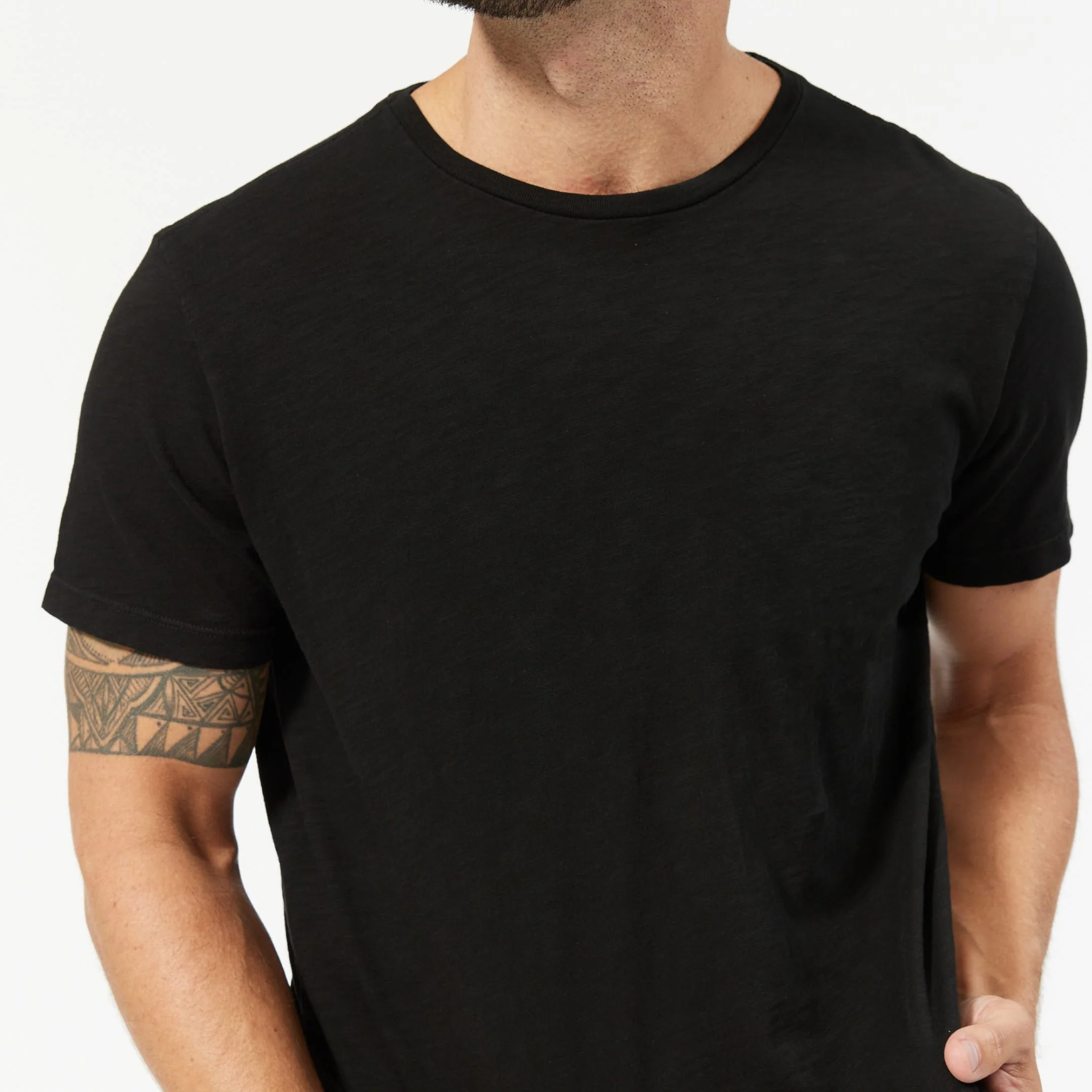 Black Textured Crew Neck Tee - Image 4