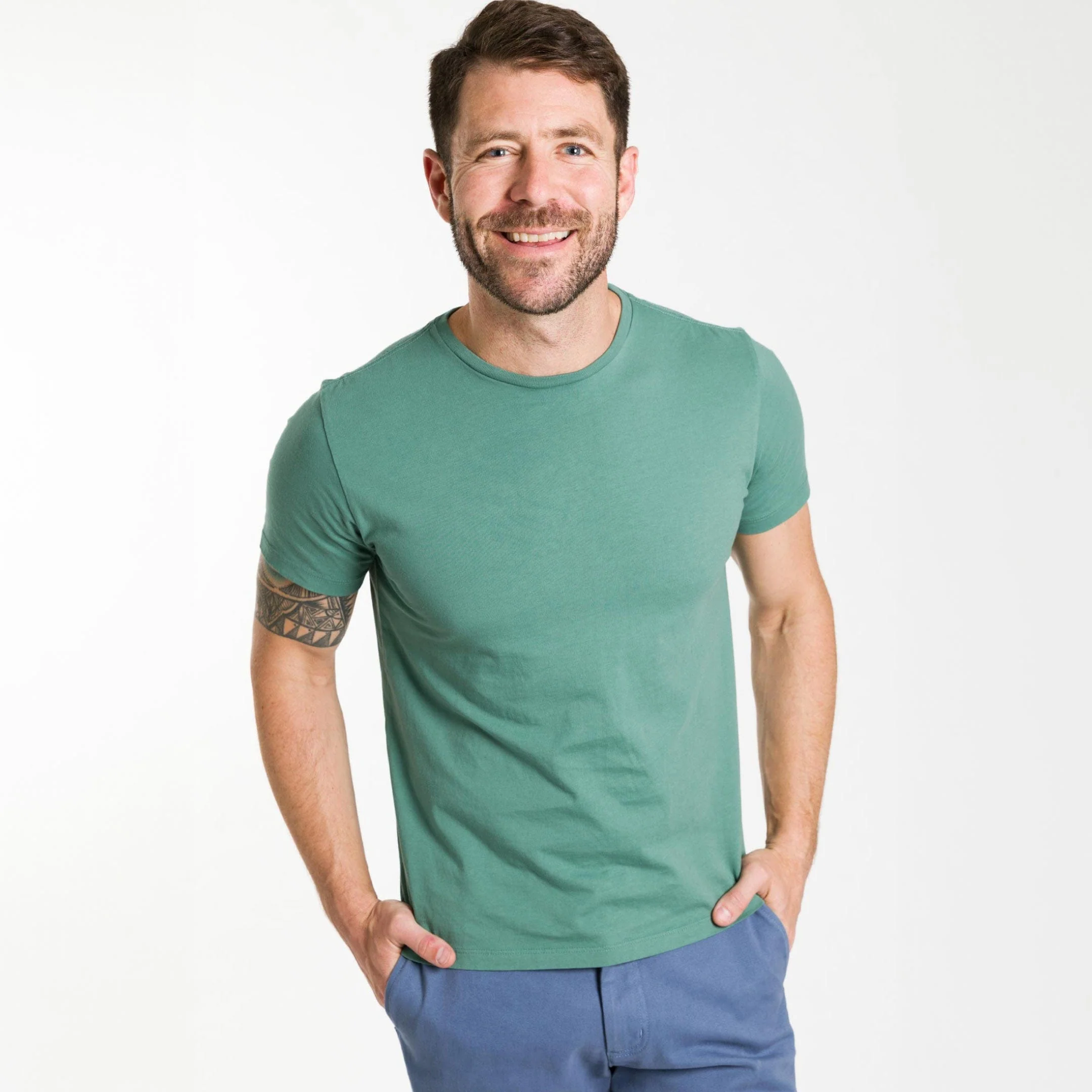 Blue Green Pima Cotton Crew Neck Tee - Image 5