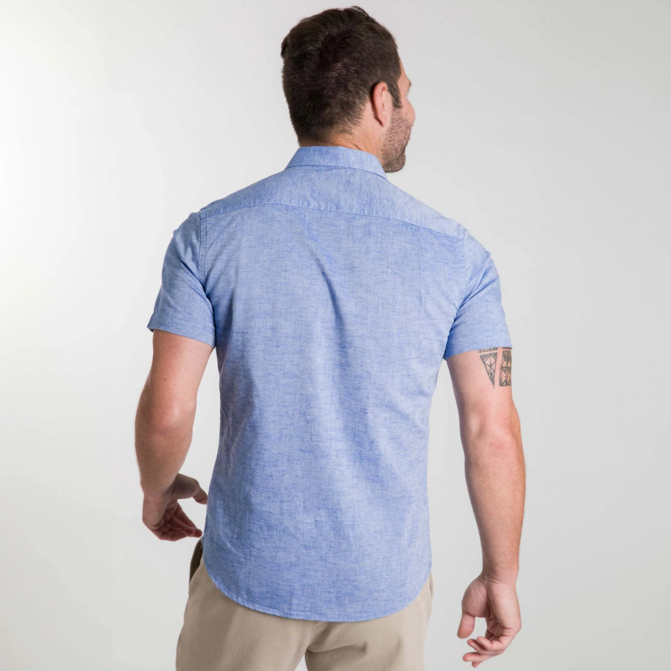 Blue Linen Short Sleeve Shirt - Image 3