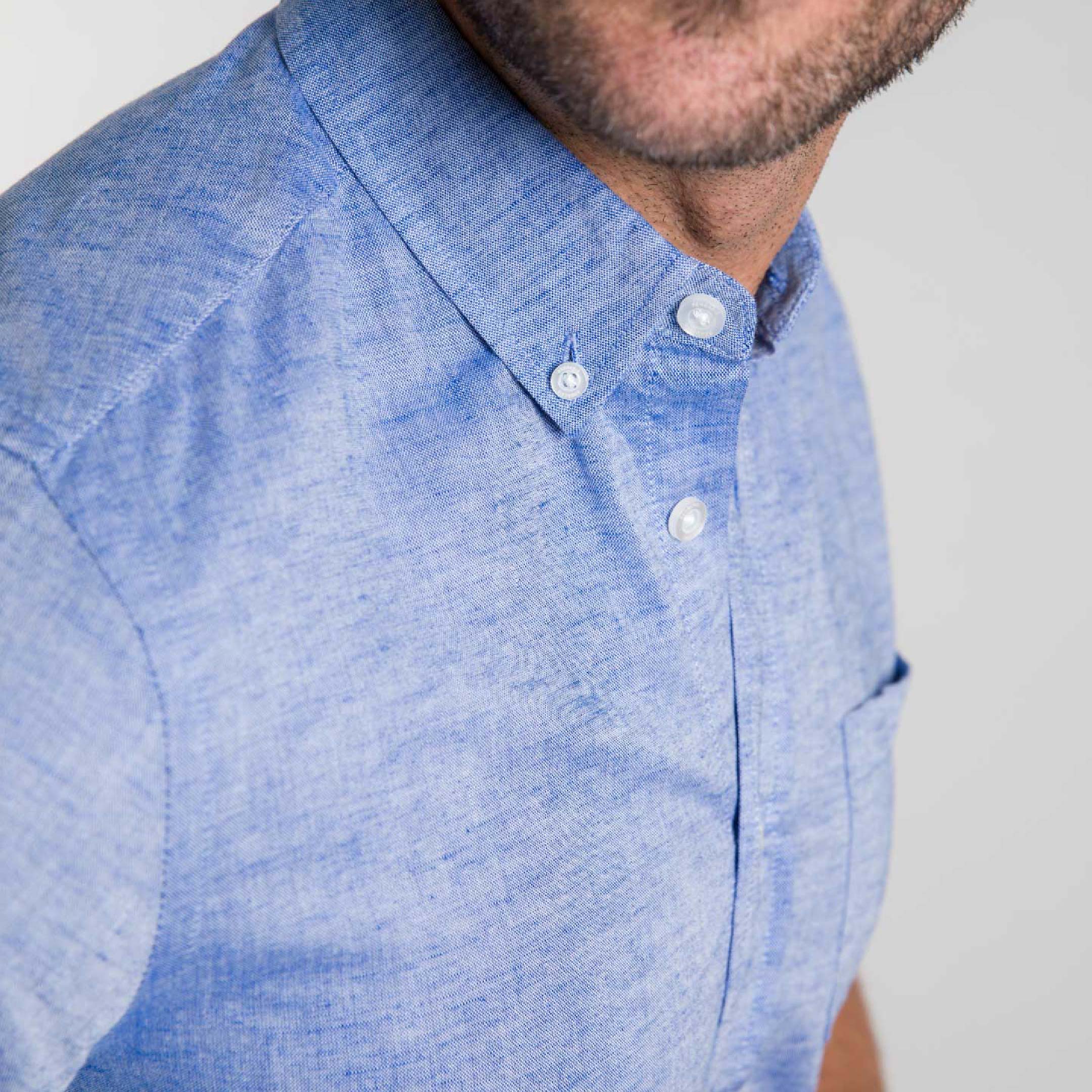 Blue Linen Short Sleeve Shirt - Image 4