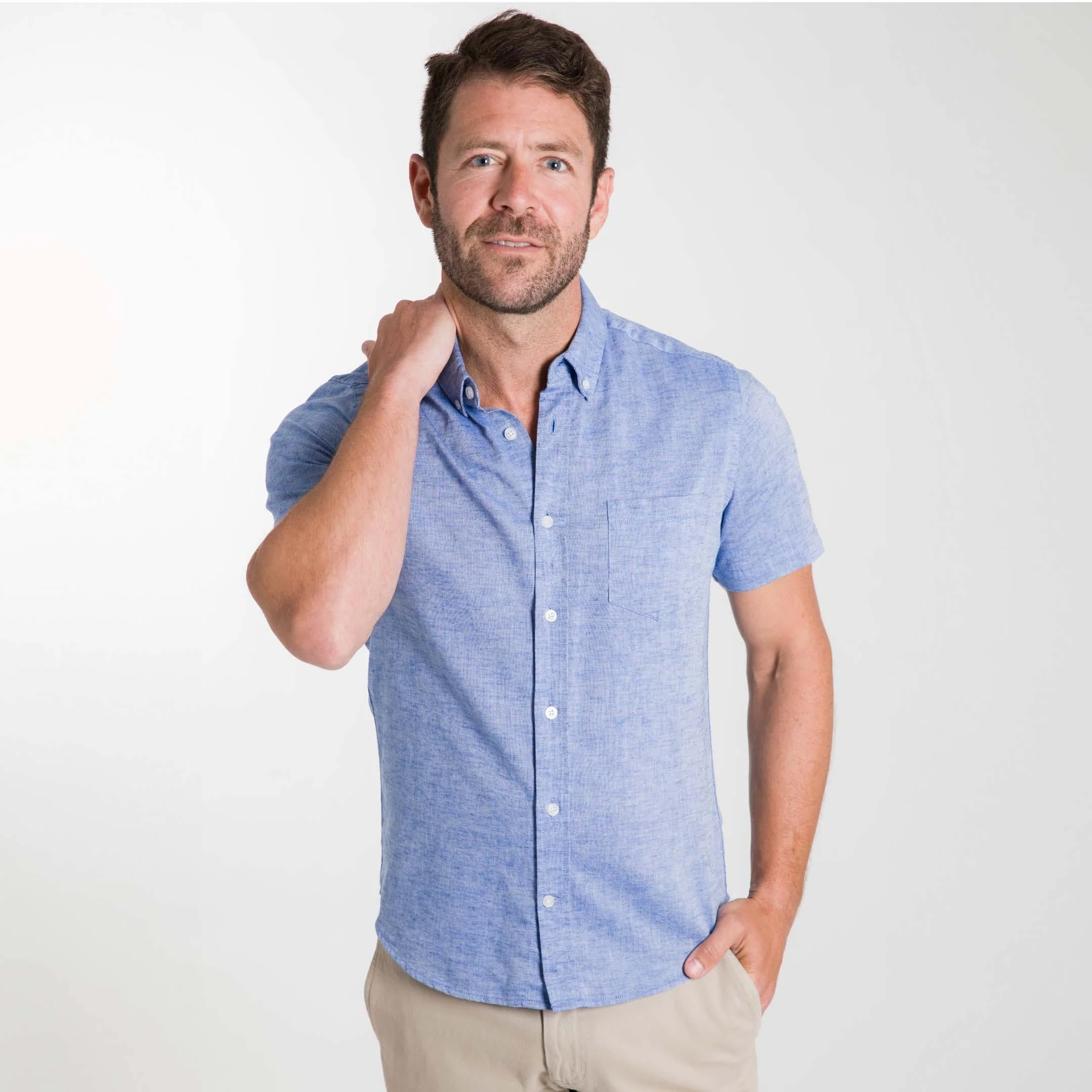 Blue Linen Short Sleeve Shirt - Image 5