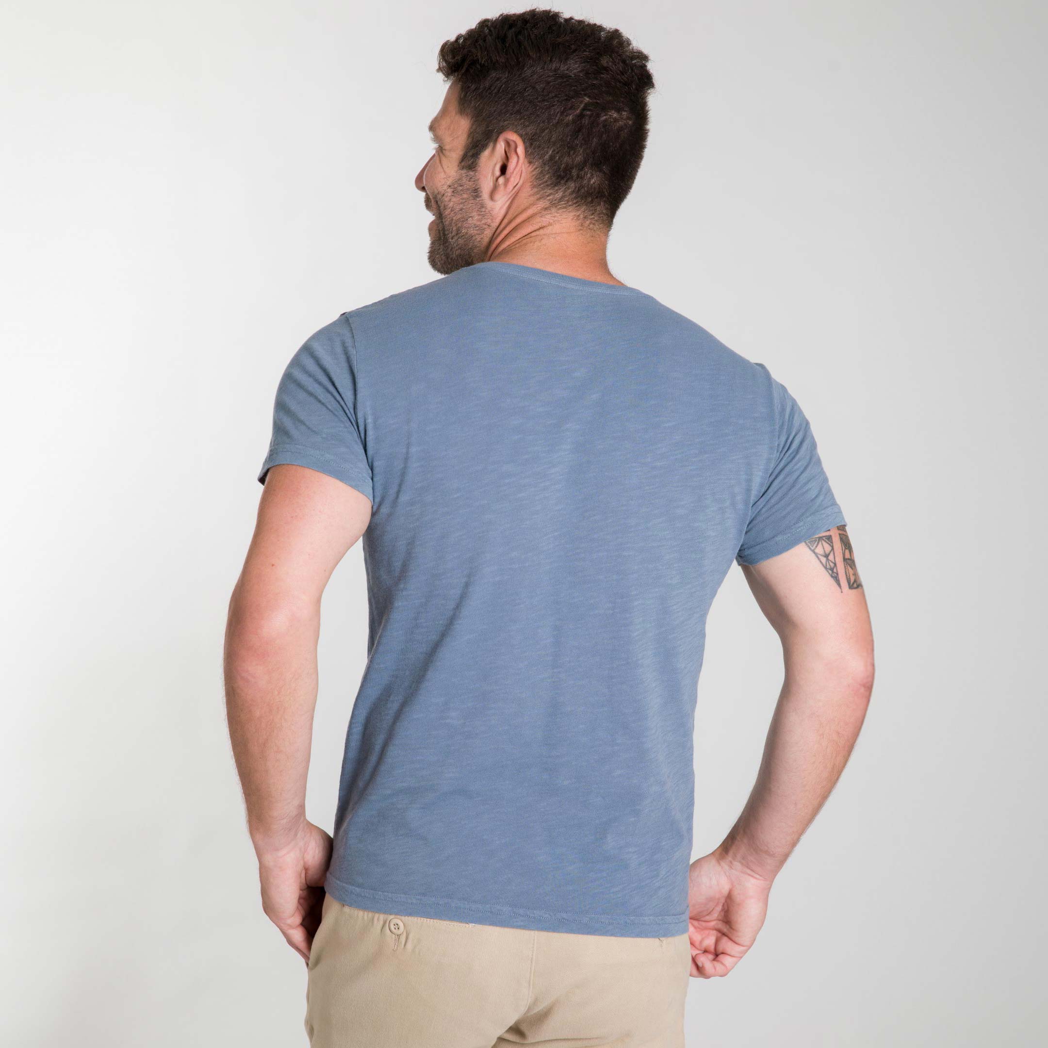 Blue Textured Crew Neck Tee - Image 3