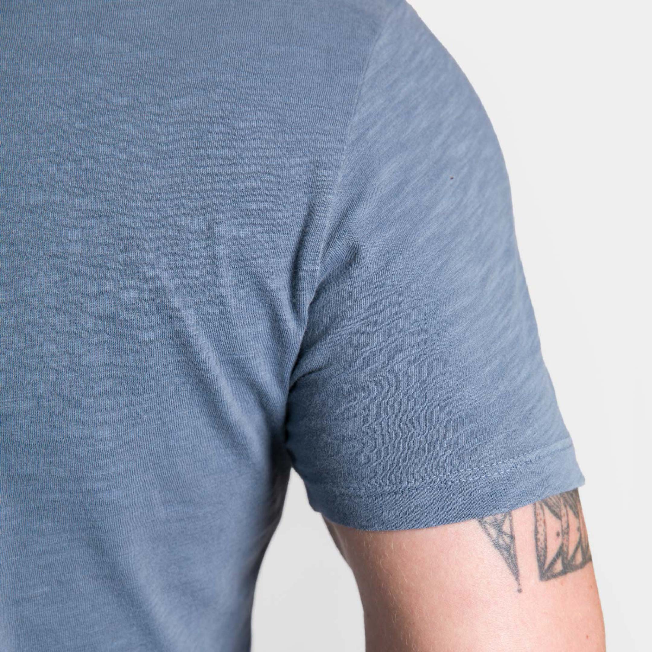 Blue Textured Crew Neck Tee - Image 4