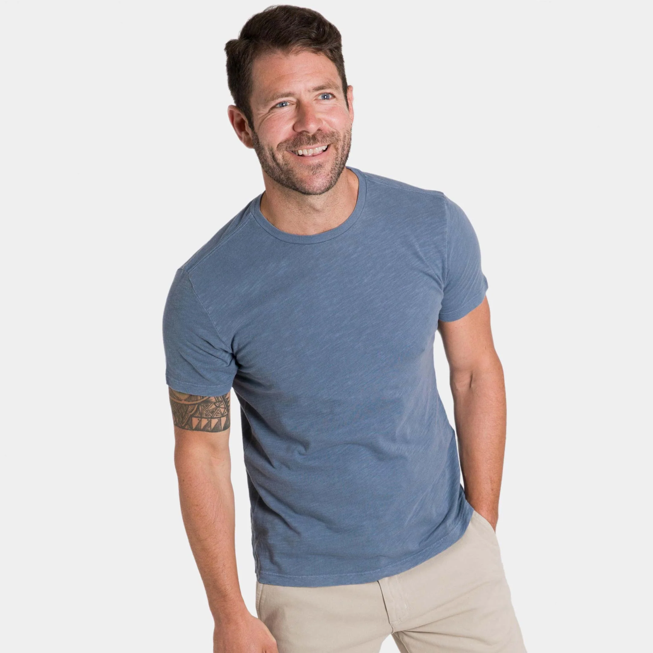 Blue Textured Crew Neck Tee - Image 6