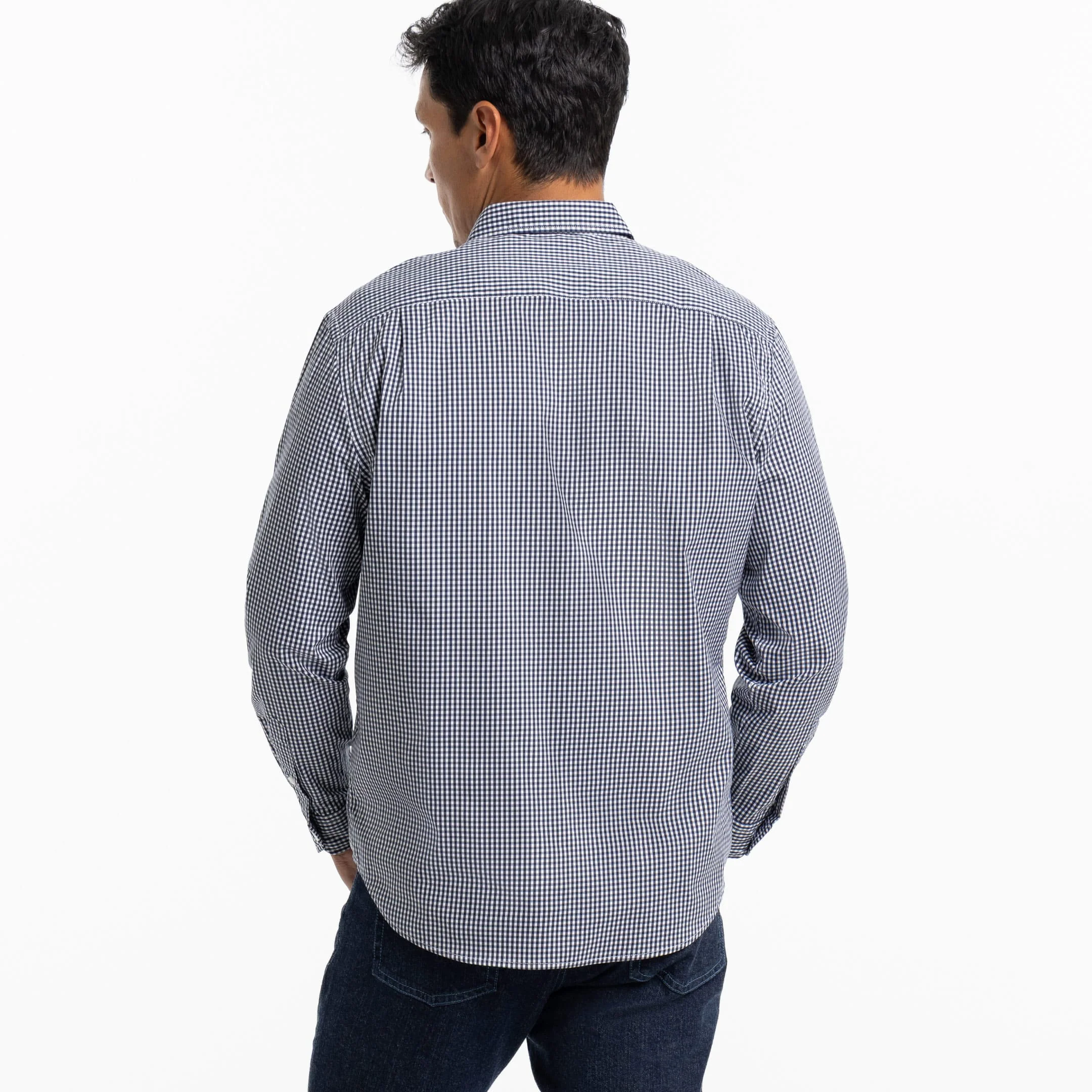 Navy Gingham Wrinkle Free Shirt - Image 3