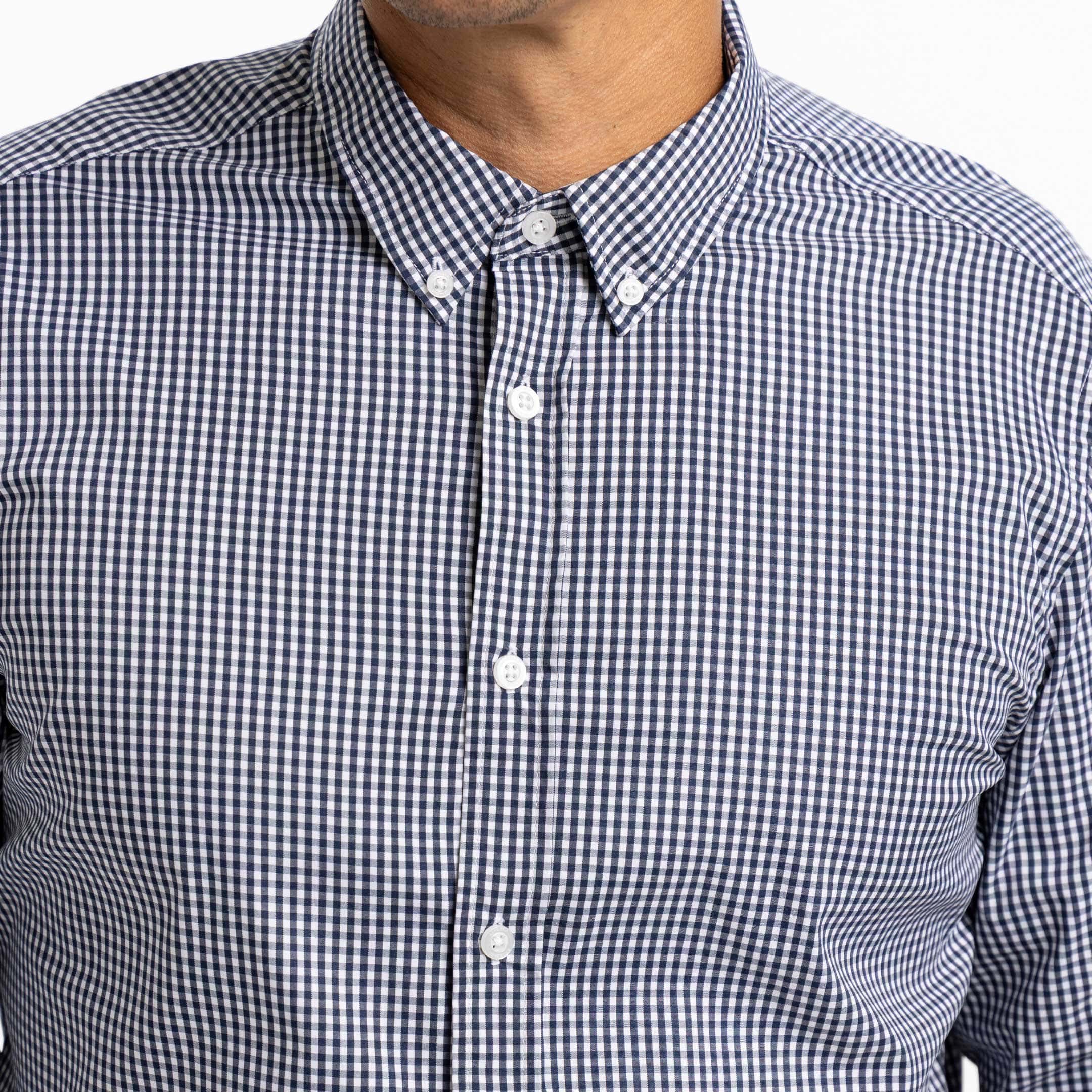 Navy Gingham Wrinkle Free Shirt - Image 4
