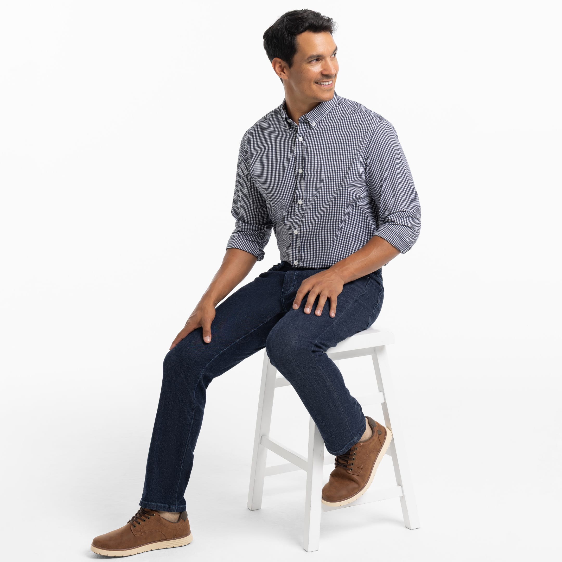 Navy Gingham Wrinkle Free Shirt - Image 6
