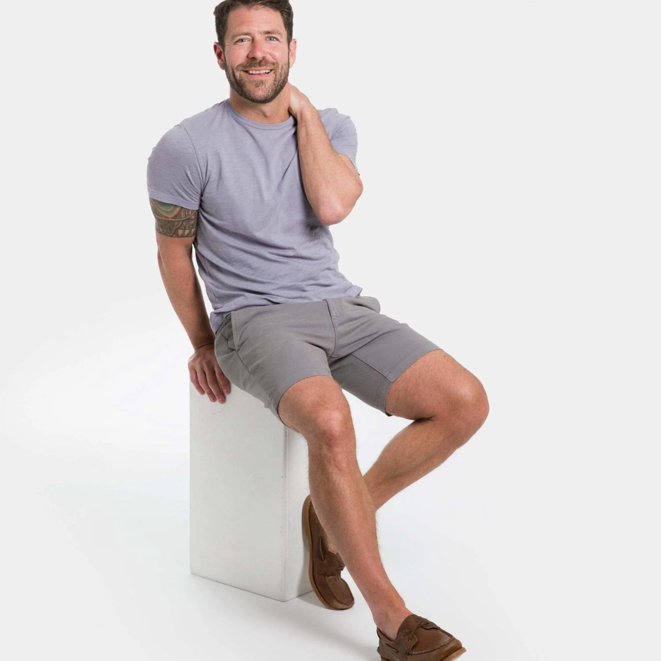 Steel Grey Stretch Washed Chino Short - Image 5
