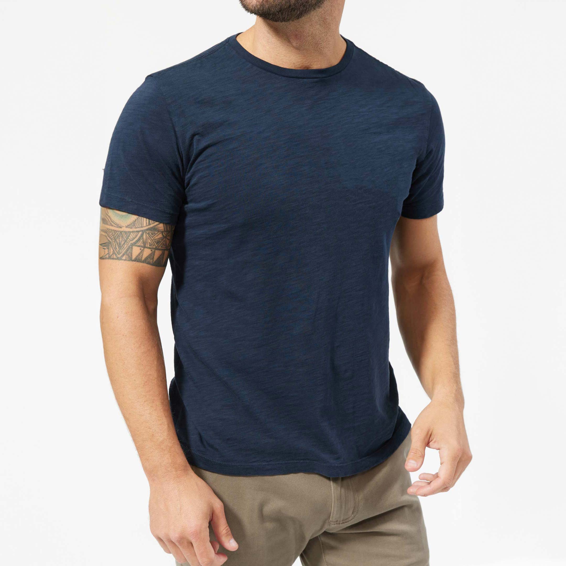 Washed Navy Textured Crew Neck Tee - Image 5