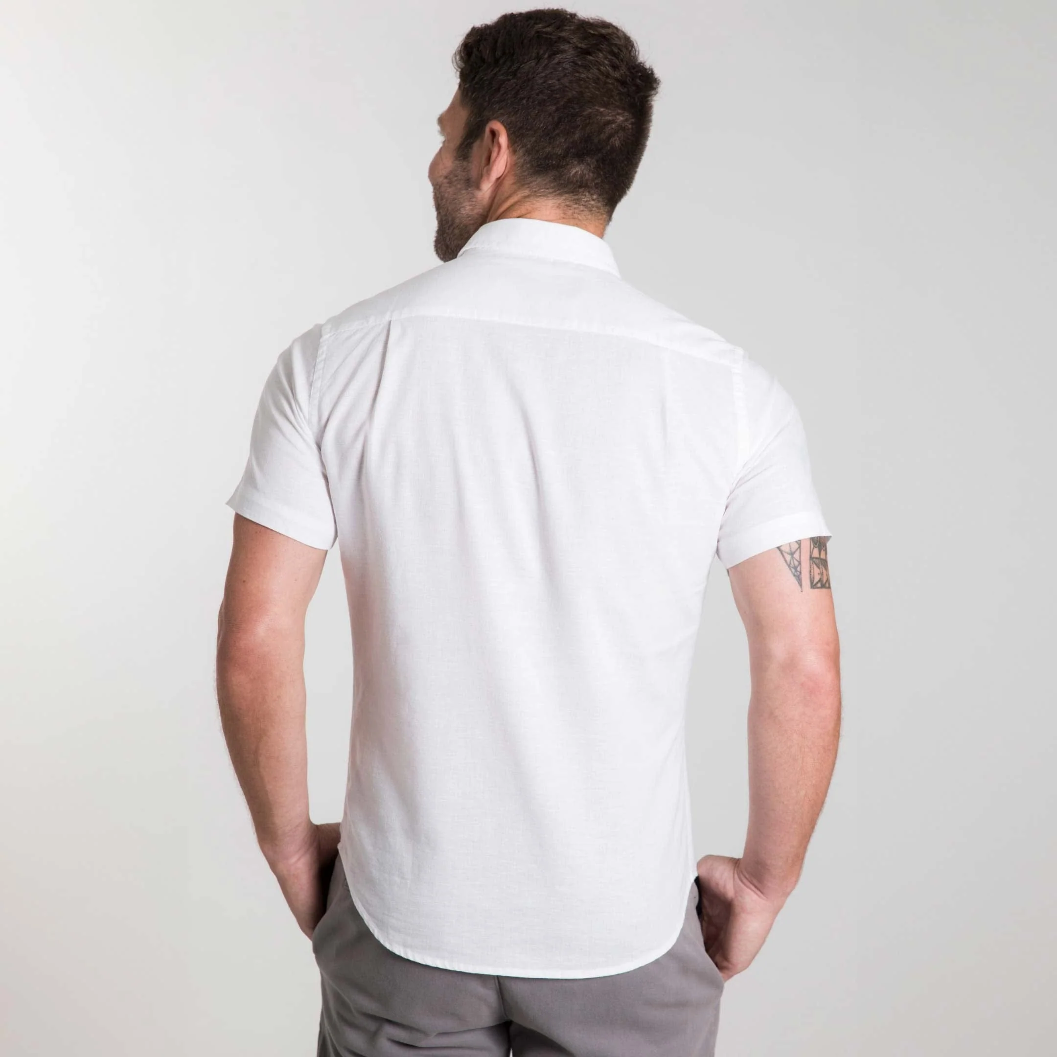 White Linen Short Sleeve Shirt - Image 3