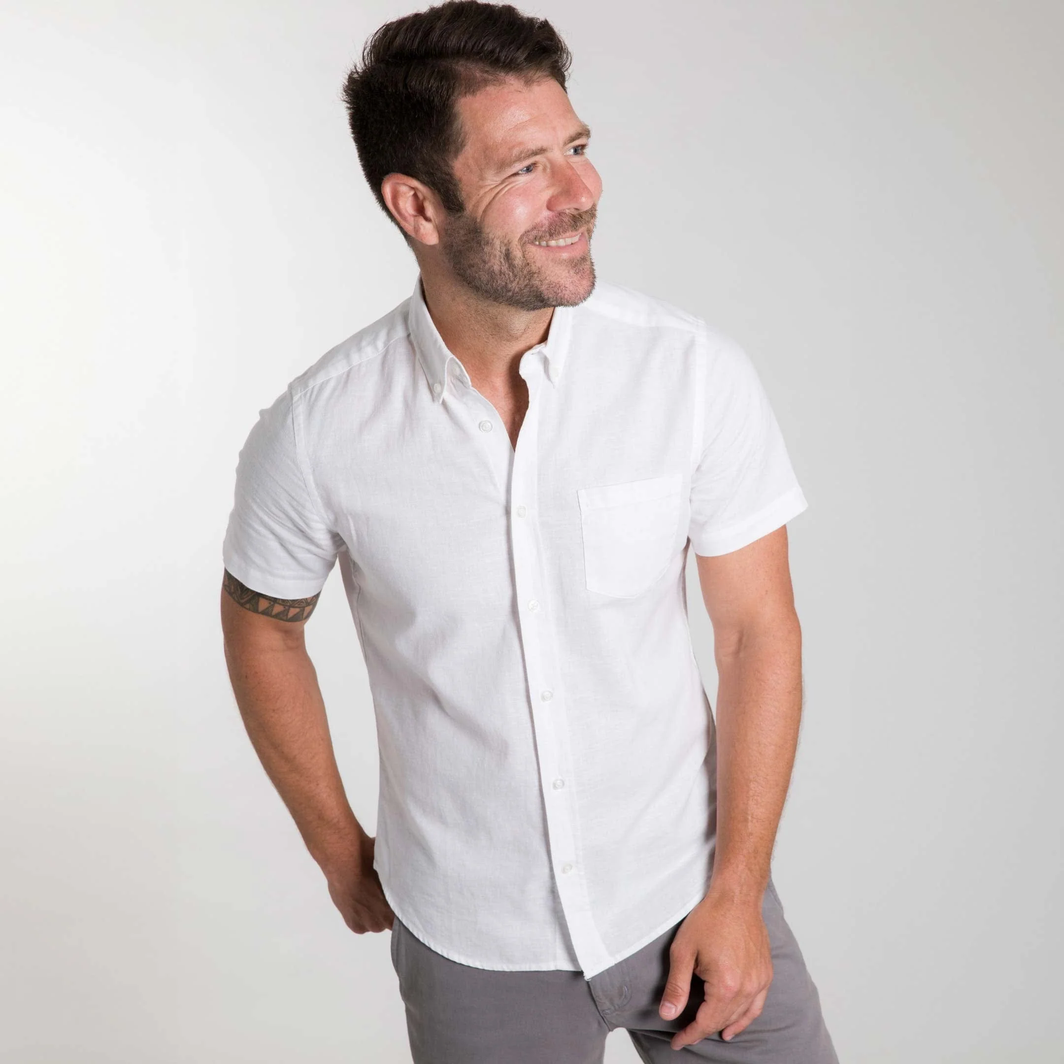 White Linen Short Sleeve Shirt - Image 6
