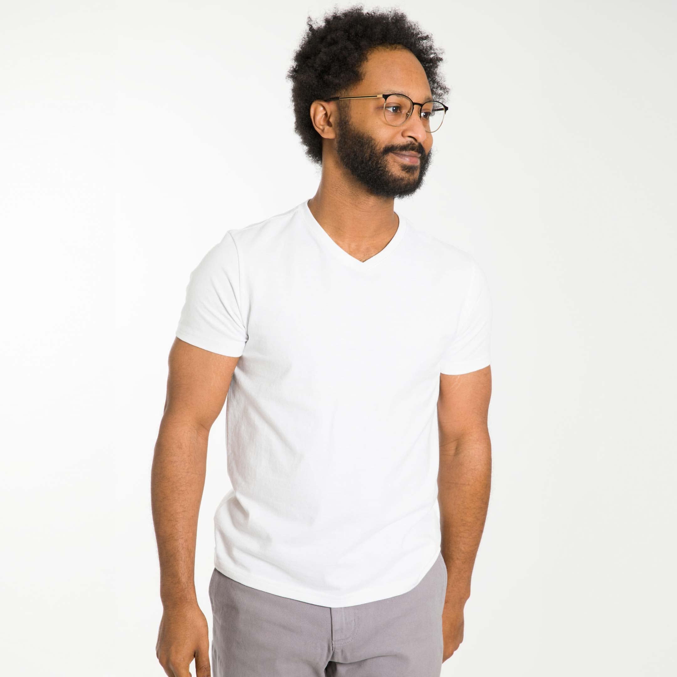 White Pima Cotton V Neck Tee - Image 6